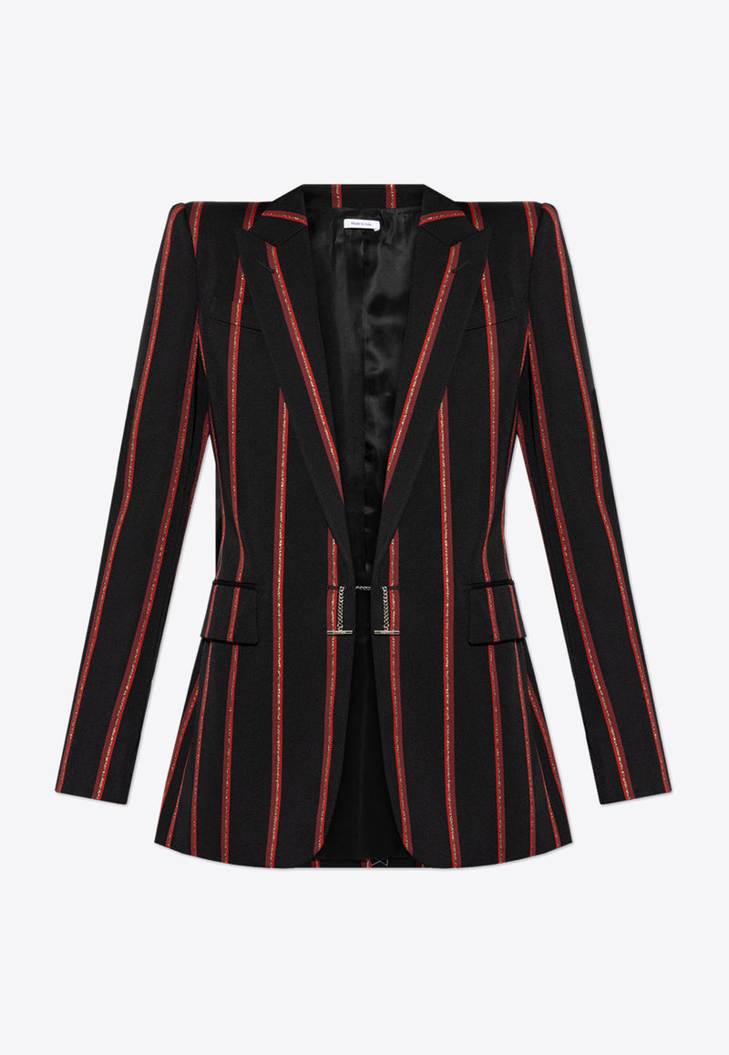 Alexander McQueen Striped Wool Blazer Black 821225 QJAEY-1117