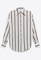 Alexander McQueen Striped Long-Sleeved Shirt  White 819450 QBAC9-9194