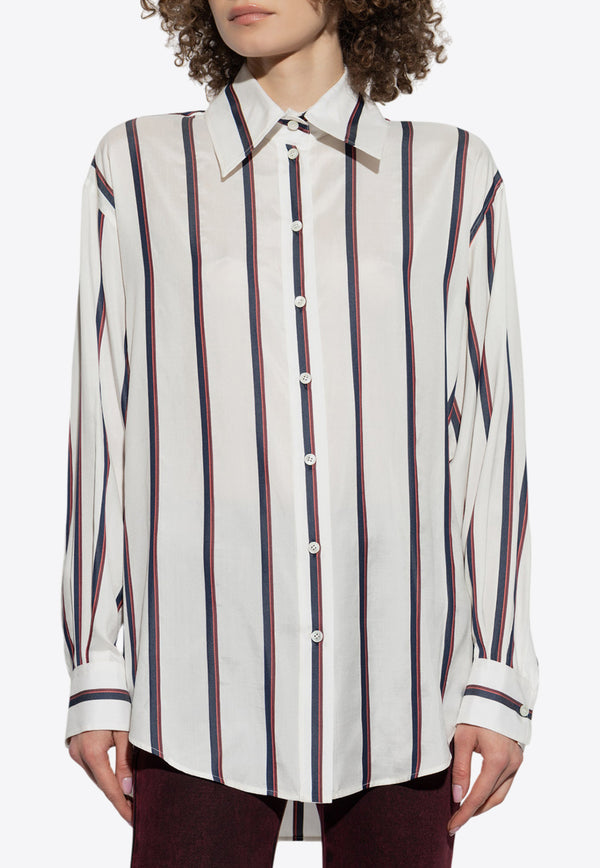 Alexander McQueen Striped Long-Sleeved Shirt  White 819450 QBAC9-9194