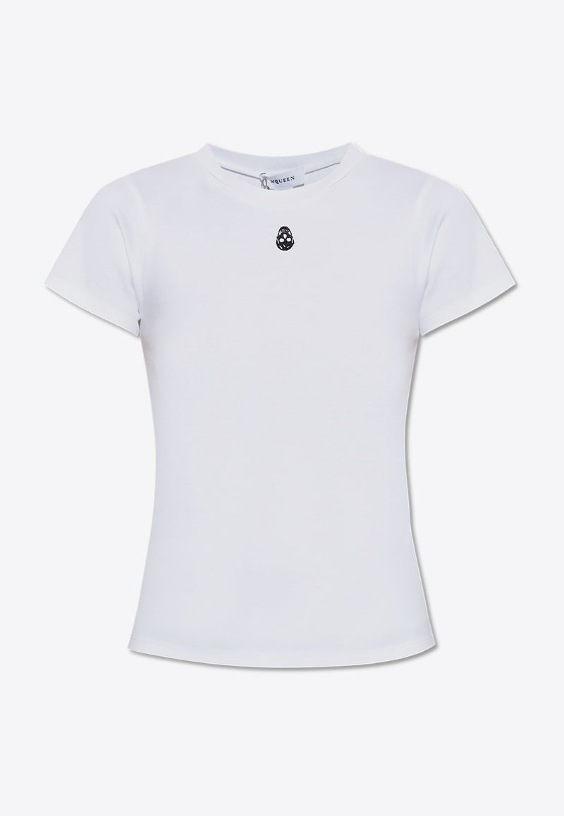 Alexander McQueen Logo Embroidered Crewneck T-shirt White 819193 QLAEH-9000