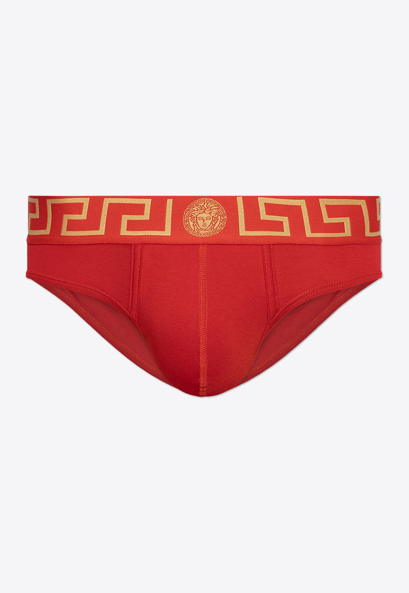 Versace Greca Border Low-Rise Briefs AU10027 1A10011-A9X2