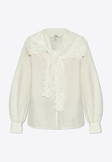 Chloé Embroidered Lavallière Button-Up Shirt White CH25SHT17 310-101