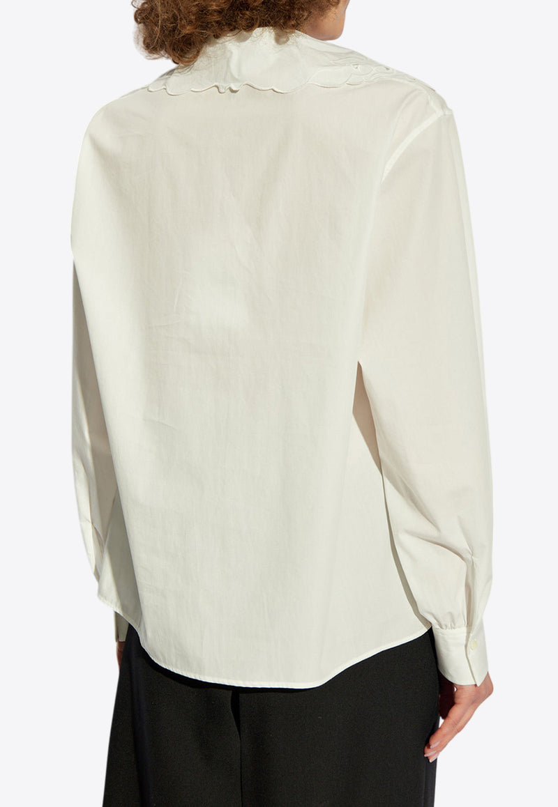 Chloé Embroidered Lavallière Button-Up Shirt White CH25SHT17 310-101