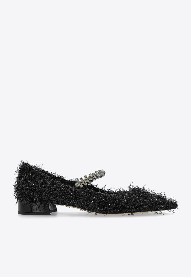 Jimmy Choo Bing Feather-Embellished Ballet Flats BING PUMP FLAT TZS-BLACK SMOKE