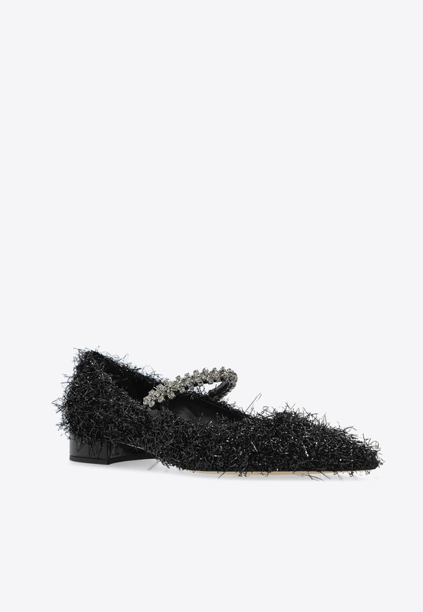 Jimmy Choo Bing Feather-Embellished Ballet Flats BING PUMP FLAT TZS-BLACK SMOKE