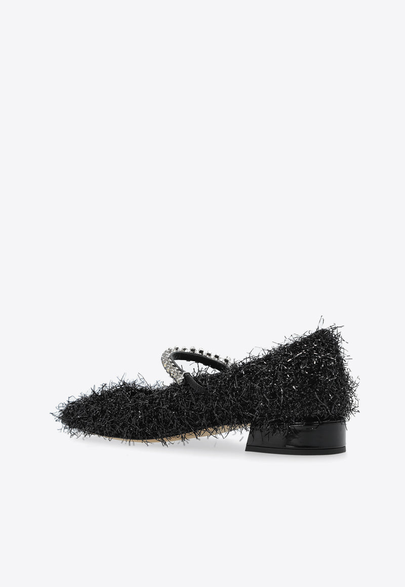 Jimmy Choo Bing Feather-Embellished Ballet Flats BING PUMP FLAT TZS-BLACK SMOKE