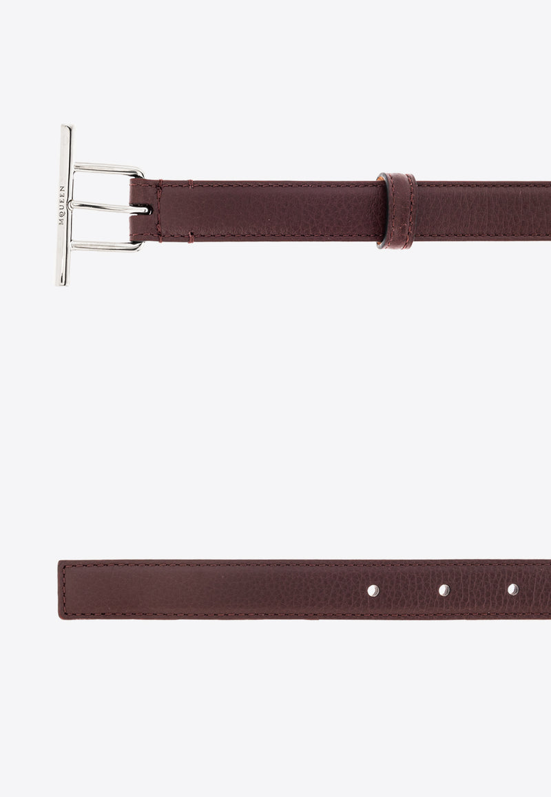 Alexander McQueen T-Bar Leather Belt Burgundy 815301 1HB77-6408