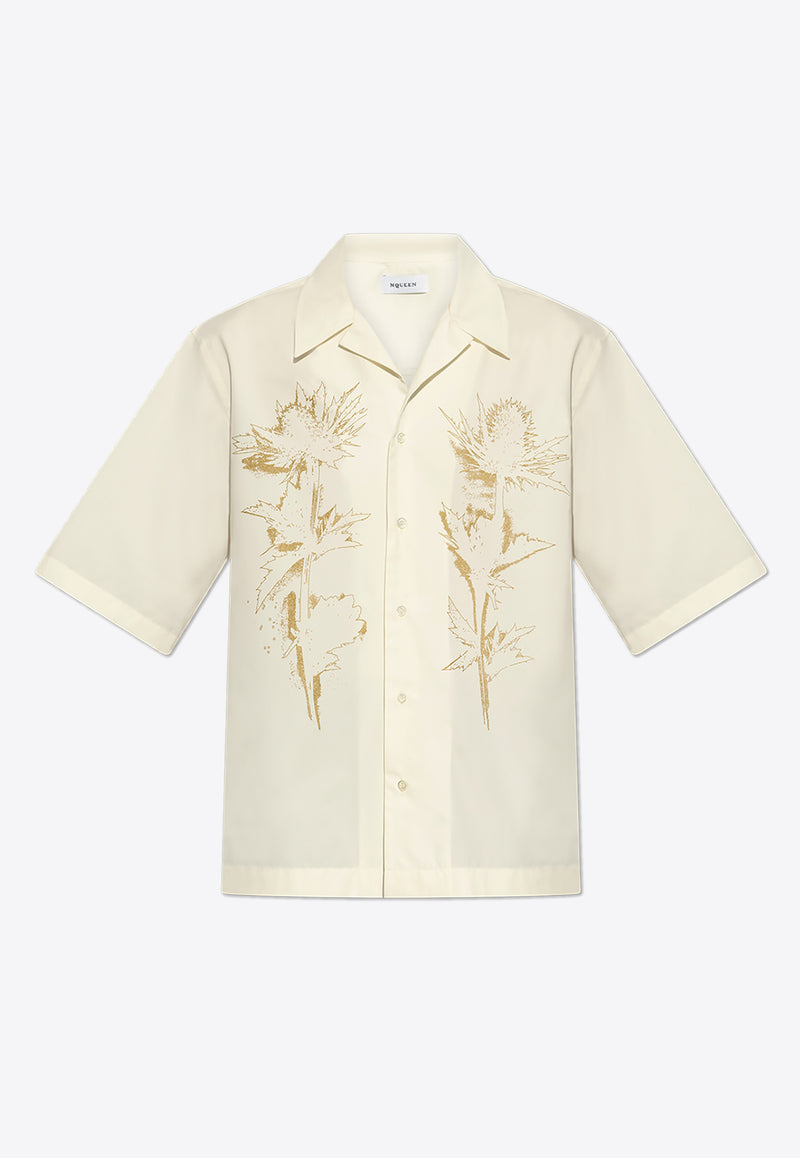 Alexander McQueen Long-Sleeved Printed Shirt Cream 817081 QTAC0-9592