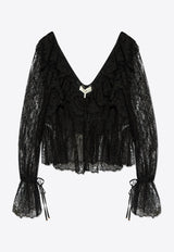 Chloé V-neck Ruffled Lace Top Black CH25SHT15 400-001