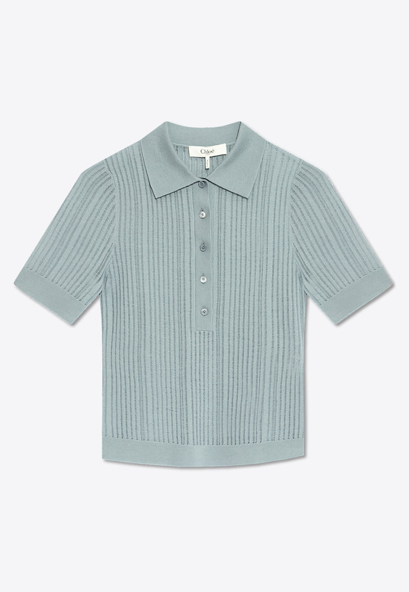 Chloé Wool Knit Polo T-shirt Blue CH25SMP30 670-44N