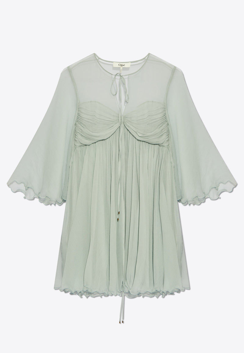 Chloé Pleated Silk Mini Dress Blue CH25SRO27 116-01N