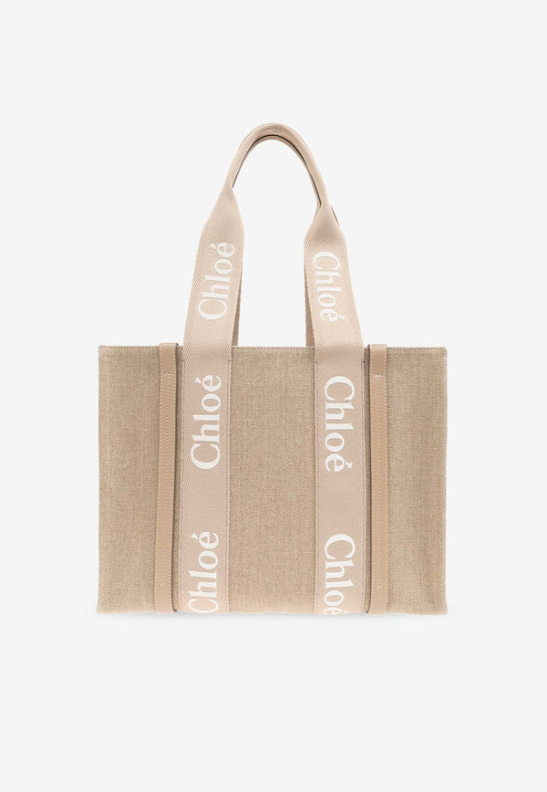 Chloé Woody Canvas Tote Bag Beige CHC23AS383 L17-20E