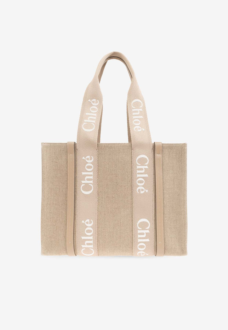 Chloé Woody Canvas Tote Bag Beige CHC23AS383 L17-20E