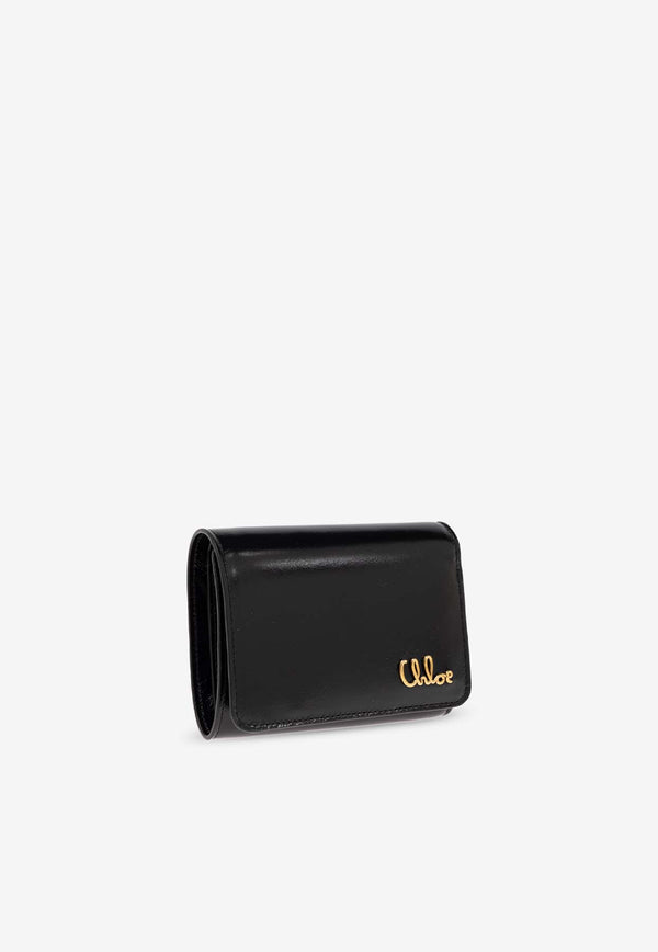 Chloé Iconic Logo Tri-Fold Leather Wallet Black CH25SP483 O16-001