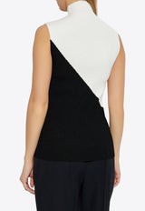 Balmain Logo intarsia Colorblocked Ribbed Top Black EF1AG267 KI12-EMY