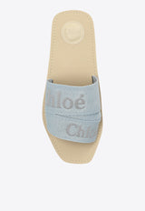 Chloé Woody Logo Embroidered Sandals Blue CHC23U188 EF-40V