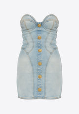 Balmain Strapless Mini Denim Dress Light Blue EF1R1315 DF23-6FC