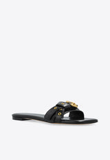 Chloé Mae Knotted-Strap Leather Flat Sandals Black CHC25S08N QJ-001