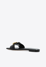 Chloé Mae Knotted-Strap Leather Flat Sandals Black CHC25S08N QJ-001