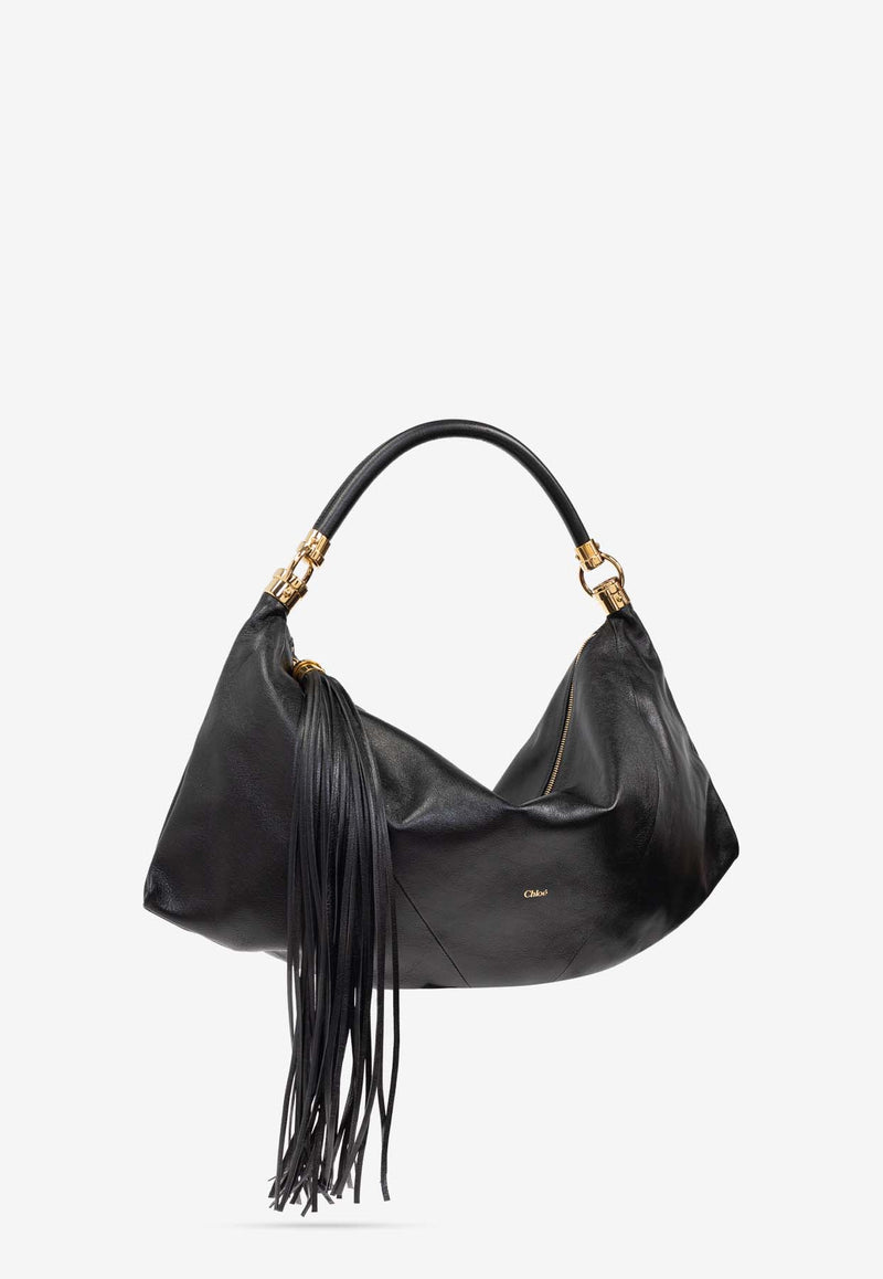 Chloé Foulard Grained Leather Shoulder Bag Black CHC25SS446 O37-001