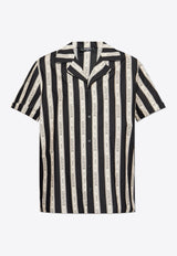 Balmain Striped Logo Print Short-Sleeved Shirt Black EH1HN065 CF80-GUJ