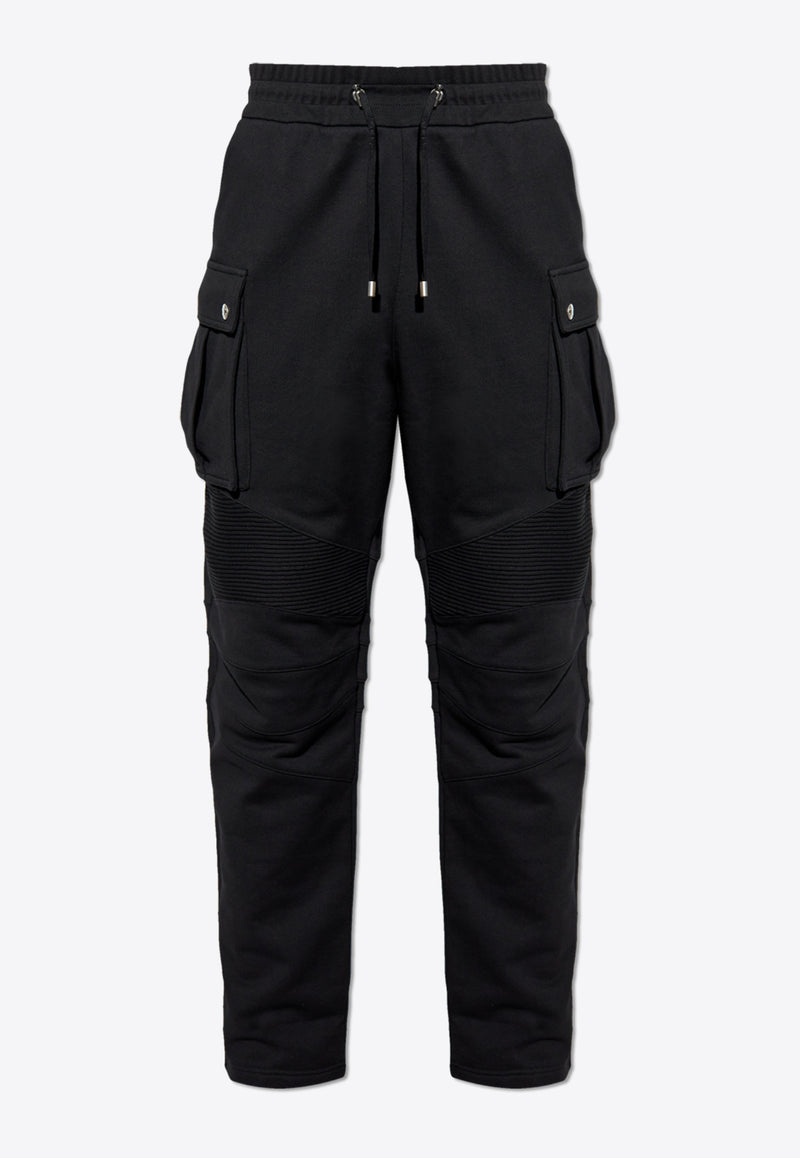 Balmain Ribbed-Panel Track Pants Black EH1OB335 BC91-0PA