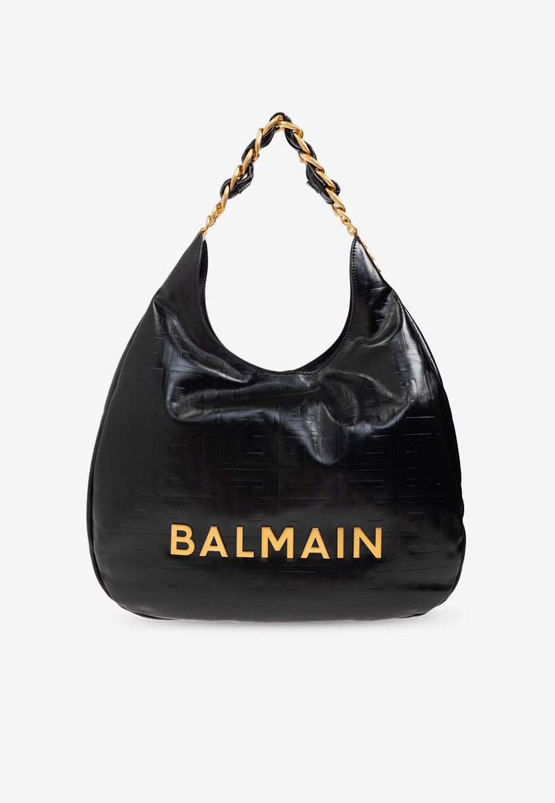 Balmain Large 1945 Moon Leather Shoulder Bag Black EN1BT929 LETF-0PA