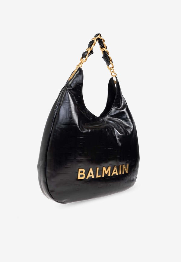 Balmain Large 1945 Moon Leather Shoulder Bag Black EN1BT929 LETF-0PA