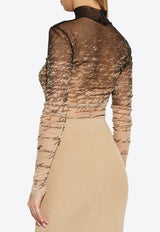 Balmain Love Letter Gradient Sheer Top Beige EF1AR985 JJ91-ELG