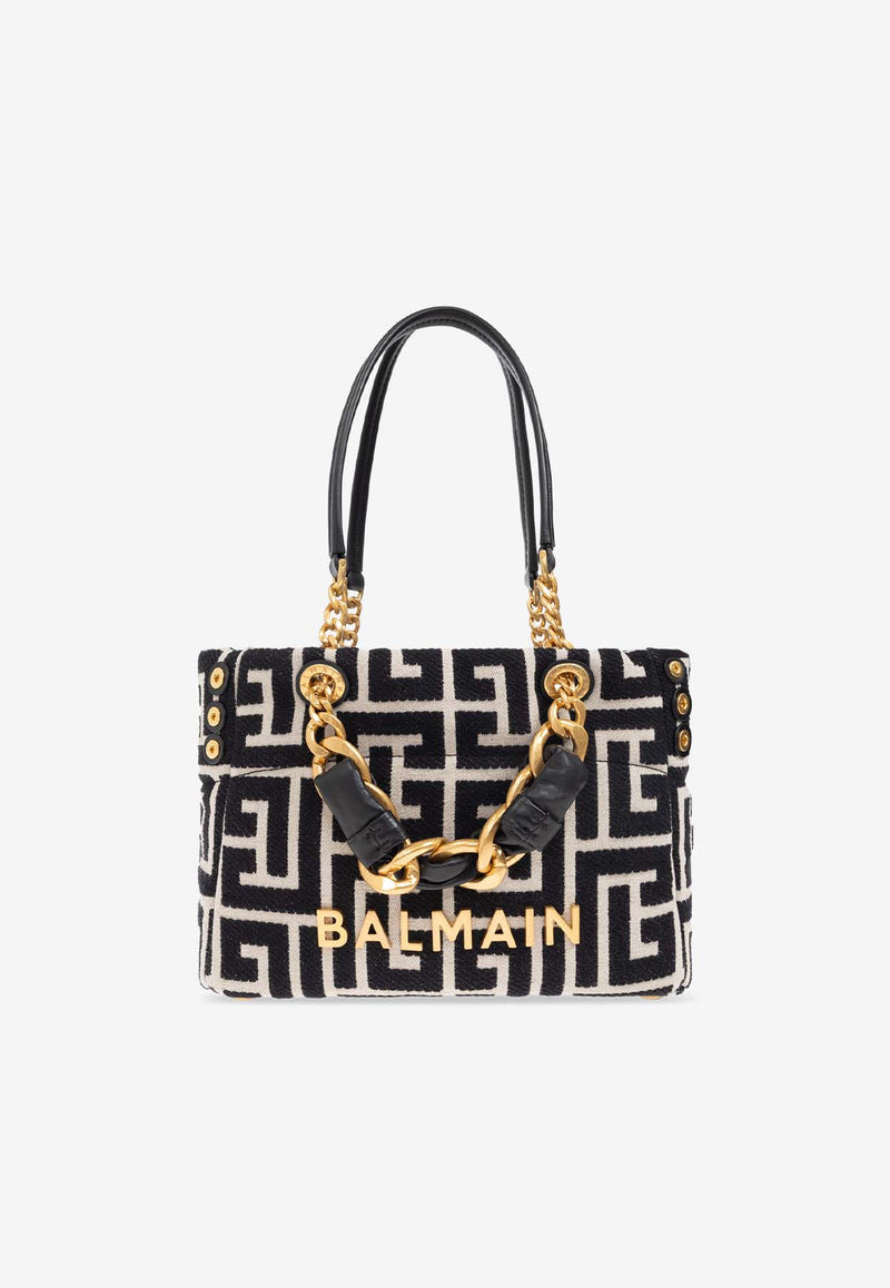 Balmain Small 1945 Soft Jacquard Tote Bag Black EN1FD871 TJXN-GFE