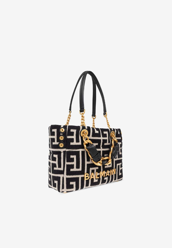 Balmain Small 1945 Soft Jacquard Tote Bag Black EN1FD871 TJXN-GFE