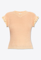 Chloé Cap-Sleeved Wool Knit Top Pink CH25SMP03 630-81O