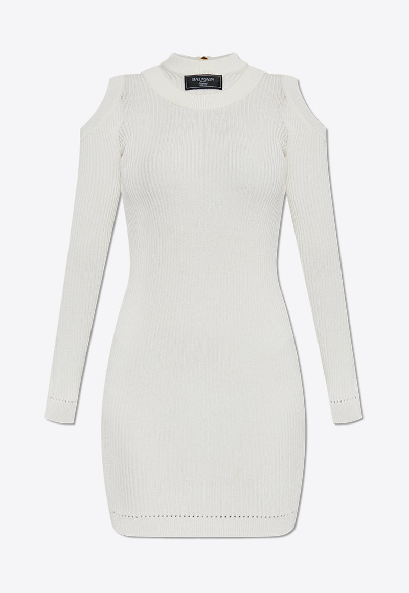 Balmain Knitted Long-Sleeved Mini Dress EF1R8291 KI10-0FA