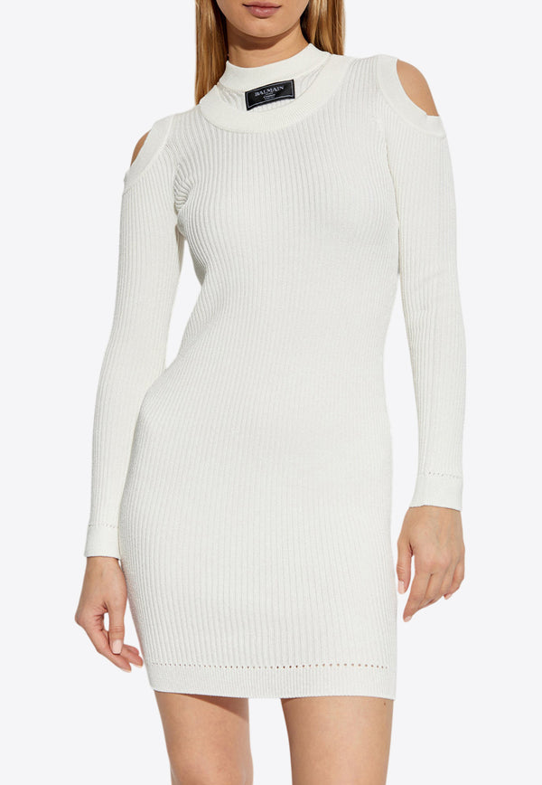 Balmain Knitted Long-Sleeved Mini Dress EF1R8291 KI10-0FA