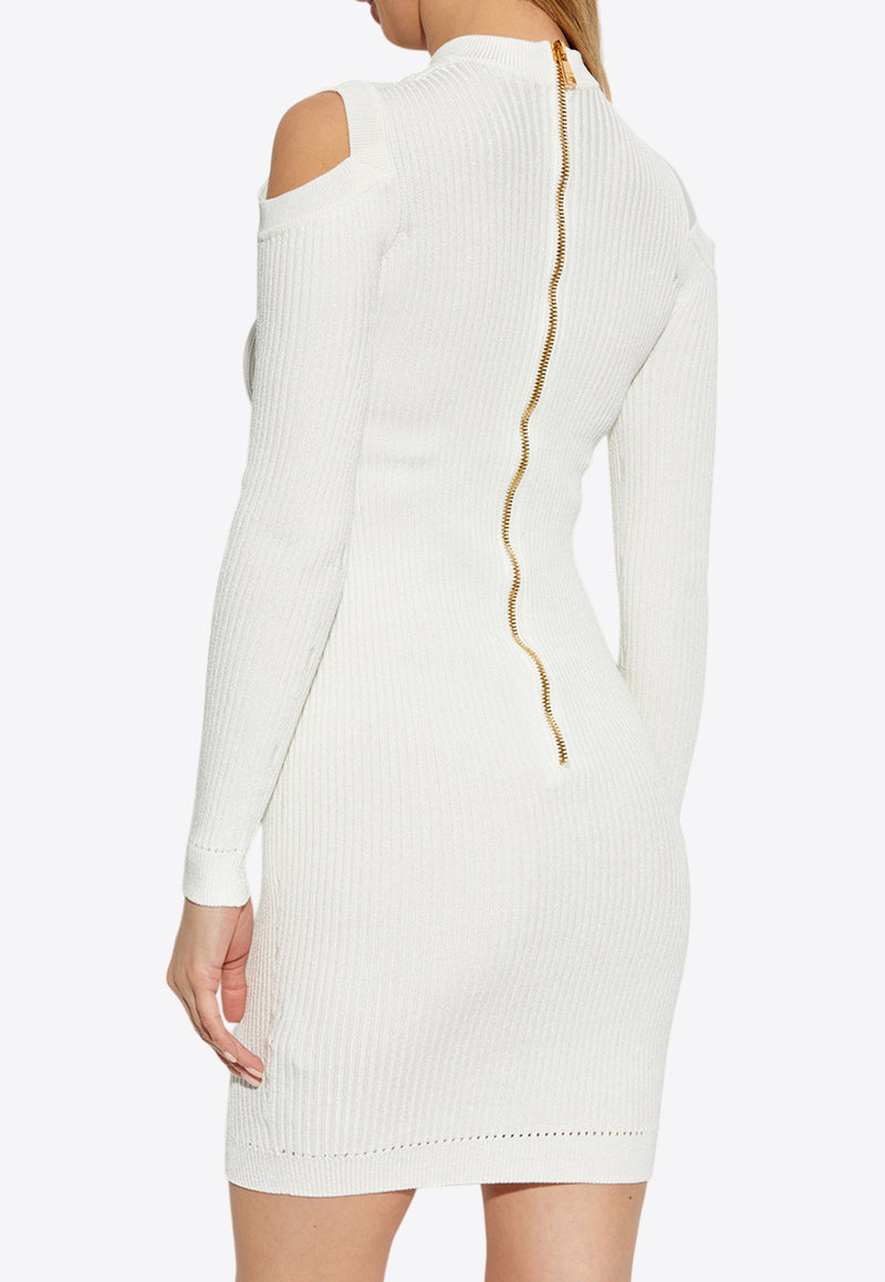 Balmain Knitted Long-Sleeved Mini Dress EF1R8291 KI10-0FA