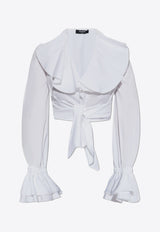 Balmain Ruffles Poplin Long-Sleeved Blouse EF1HU296 CB02-0FA