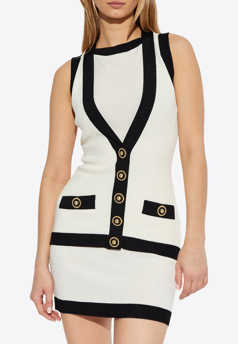 Balmain Knitted Sleeveless Mini Dress EF1R5086 KH88-GAU