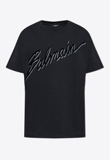 Balmain Flocked-Logo Crewneck T-shirt EH1EG010 BC86-EAP