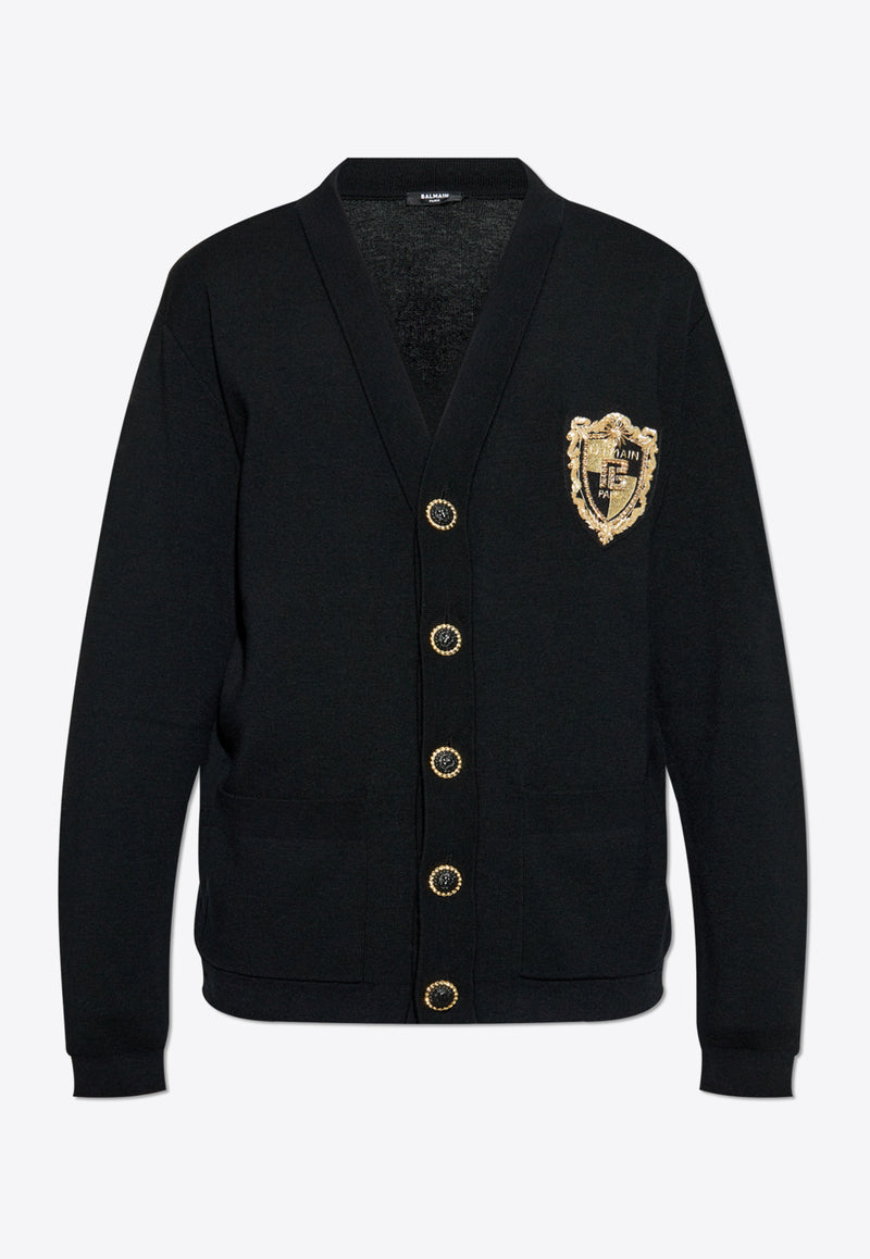 Balmain Logo-Patch Wool Cardigan EH1KL007 05KH-EAD