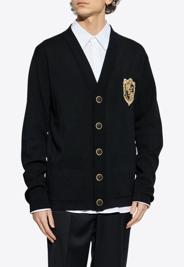 Balmain Logo-Patch Wool Cardigan EH1KL007 05KH-EAD