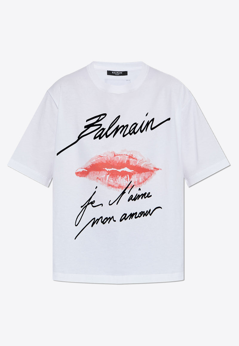 Balmain Kiss-Print Crewneck T-shirt EF1EG110 GE45-GQV