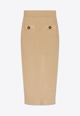 Balmain Ribbed Knee-Length Pencil Skirt EF1LD022 KI10-0DC