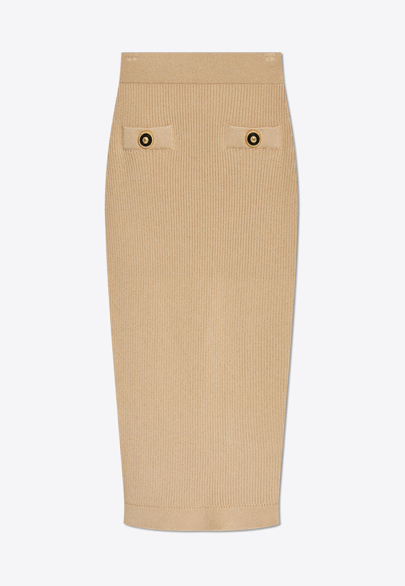 Balmain Ribbed Knee-Length Pencil Skirt EF1LD022 KI10-0DC