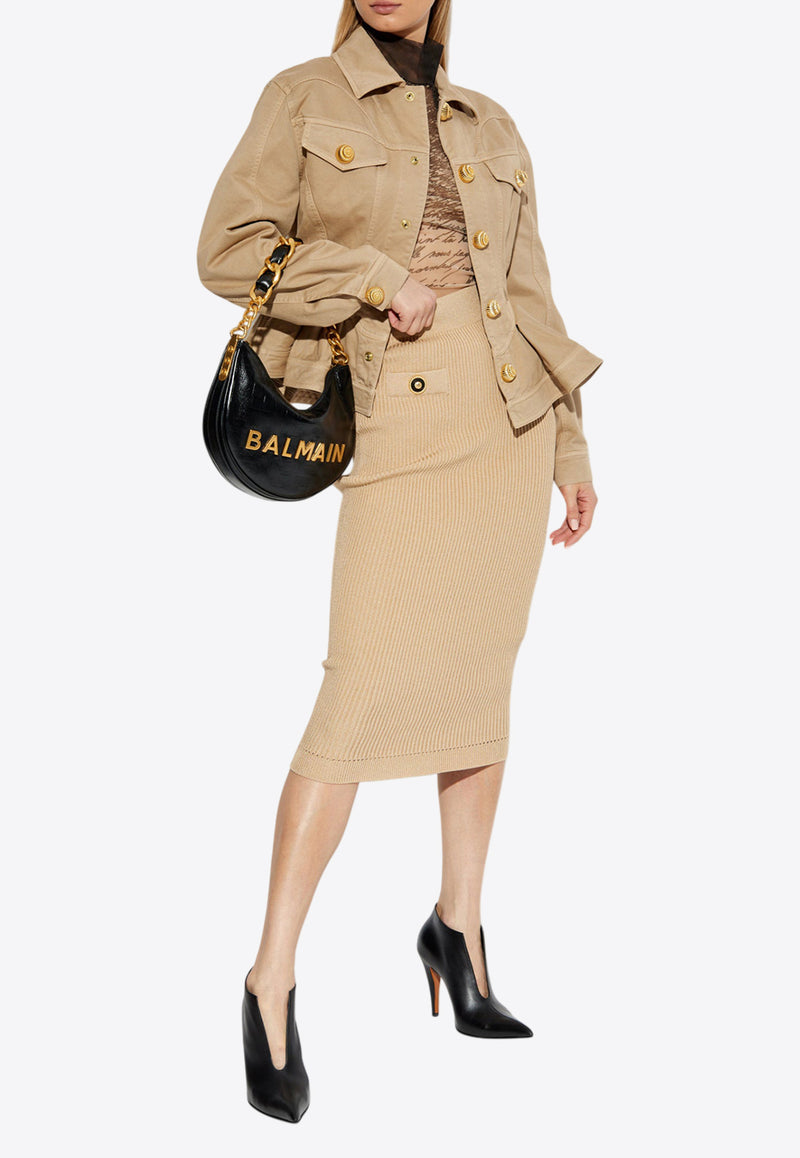 Balmain Ribbed Knee-Length Pencil Skirt EF1LD022 KI10-0DC