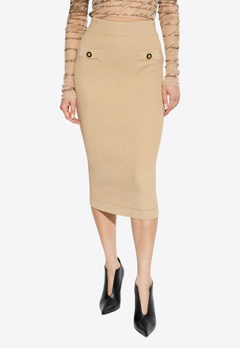 Balmain Ribbed Knee-Length Pencil Skirt EF1LD022 KI10-0DC