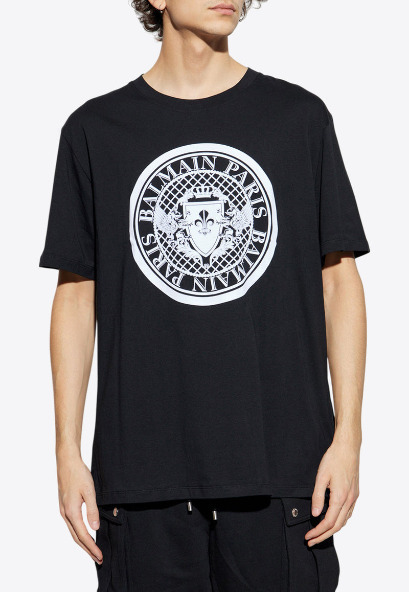 Balmain Flocked-Logo Crewneck T-shirt EH1EG010 BB17-EAB