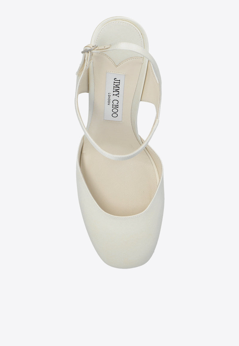 Jimmy Choo Pixie 80 Satin Pumps White PIXIE 80 TCU-IVORY CRYSTAL