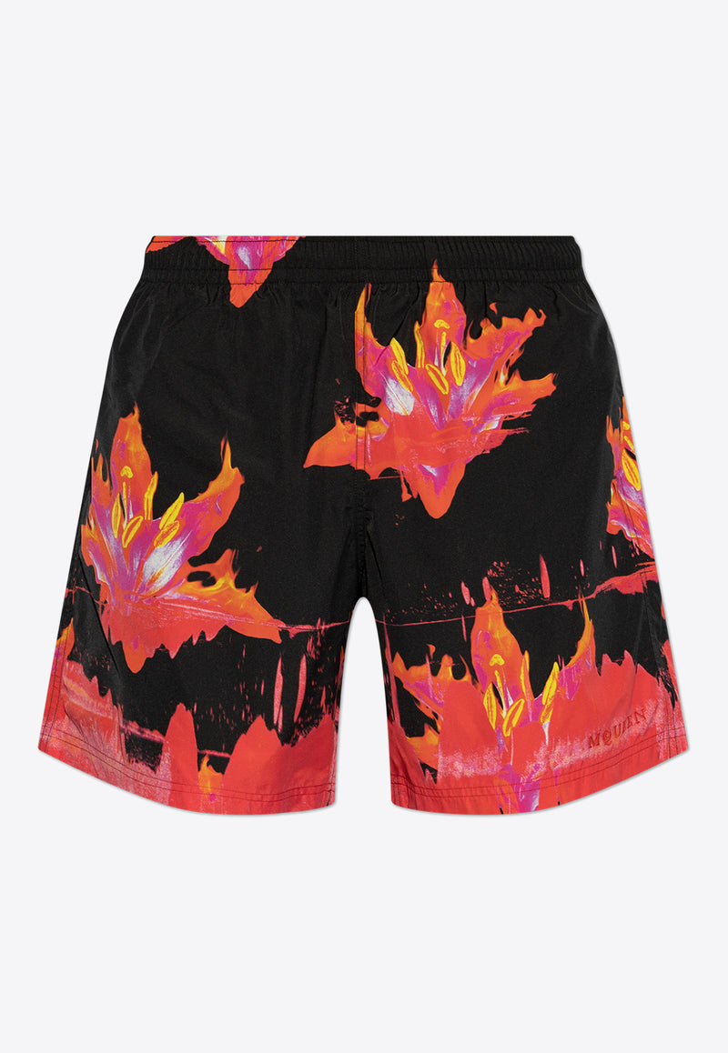 Alexander McQueen Lily Print Swim Shorts  Red KĄPIELOWE 816832 4419Q-1074