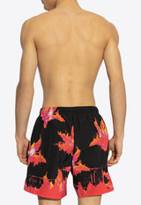 Alexander McQueen Lily Print Swim Shorts  Red KĄPIELOWE 816832 4419Q-1074