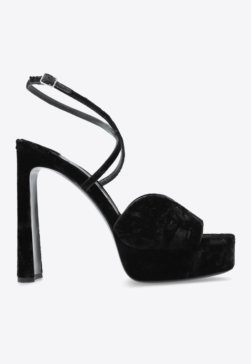 Jimmy Choo Karli 125 Velvet Platform Sandals Black KARLI PF 125 RDV-BLACK